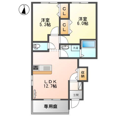 ピュアステージⅠ(2LDK/1階)の間取り写真