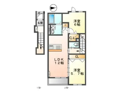 METEOR(2LDK/2階)の間取り写真