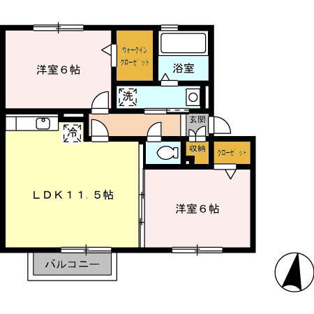 リヴェールコート(2LDK/2階)の間取り写真