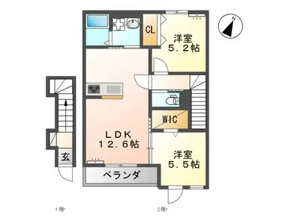 榎町アパート(2LDK/2階)の間取り写真