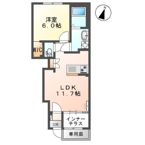 ルミナスカーサ 長嶺東(1LDK/1階)の間取り写真