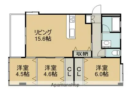 小嶺ハイツC棟(3LDK/2階)の間取り写真