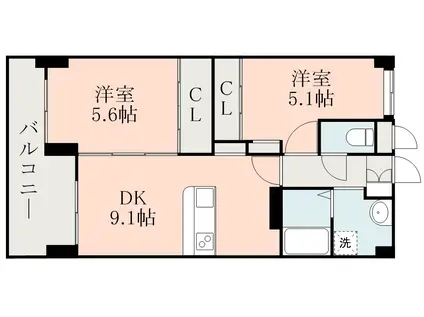 ピアネータ東熊本Ⅱ(2DK/3階)の間取り写真