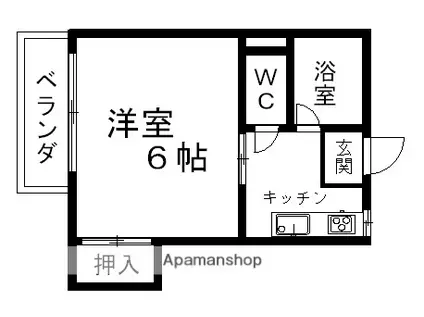 スカイハウス壺川(1K/2階)の間取り写真