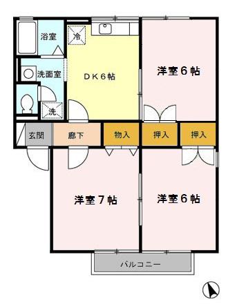 セジュールコート(3DK/2階)の間取り写真