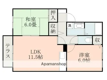 ヴァンベール江越B(2DK/1階)の間取り写真