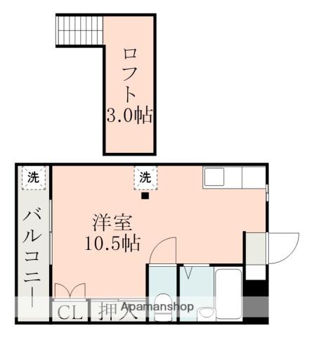 アールスコート弐番館(ワンルーム/2階)の間取り写真
