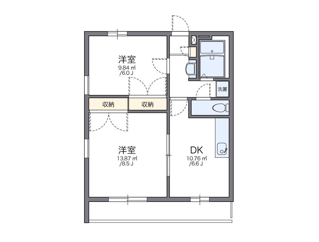 レオパレス鹿子木AREAⅡ(2DK/2階)の間取り写真