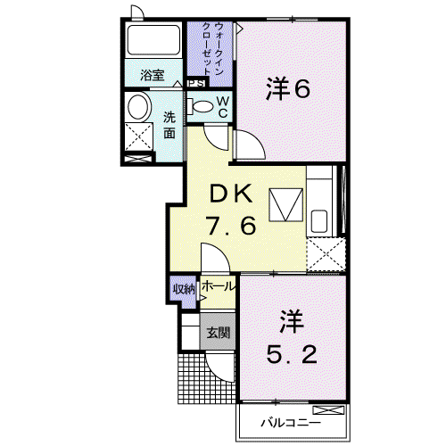 グレースフルB(2DK/1階)の間取り写真