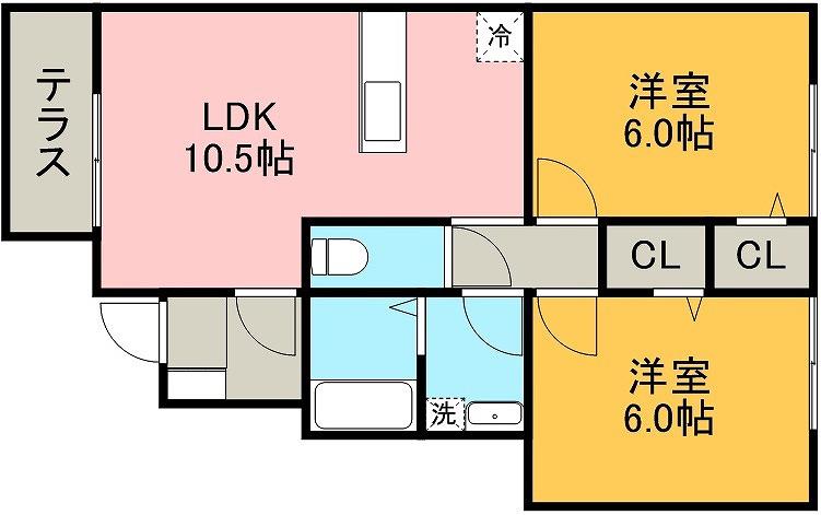 サン・ローズ出水(2LDK/1階)の間取り写真