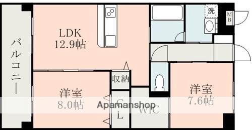グランディール宇土(2LDK/4階)の間取り写真