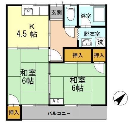 かつきハイツ(2K/1階)の間取り写真