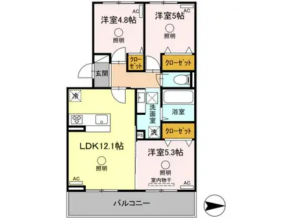 サンライズ新土河原(3LDK/3階)の間取り写真