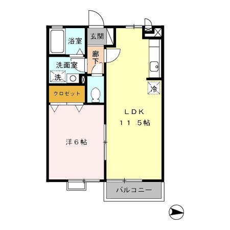 グランブルー(1LDK/2階)の間取り写真