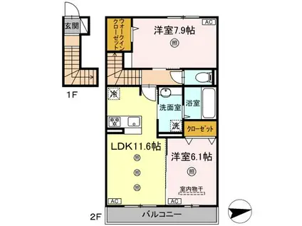 カルムハウス上代(2LDK/2階)の間取り写真