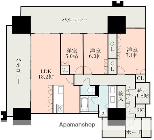 MJR熊本ゲートタワー(3SLDK/19階)の間取り写真