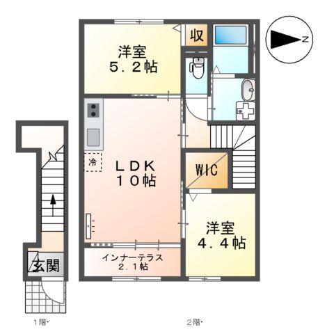 フレグラント・オリーヴ(2LDK/2階)の間取り写真