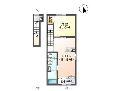 黒髪6丁目アパート(1LDK/2階)の間取り写真
