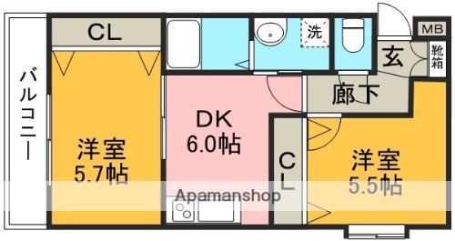 ヨーロピアンシャレー清水万石壱番館(2DK/2階)の間取り写真
