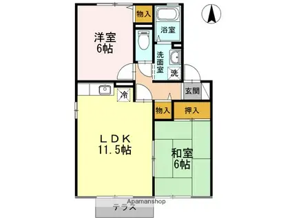 ヴァンベール江越A(2LDK/1階)の間取り写真