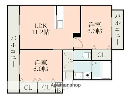 アムール尾ノ上Ⅱ(2LDK/2階)の間取り写真