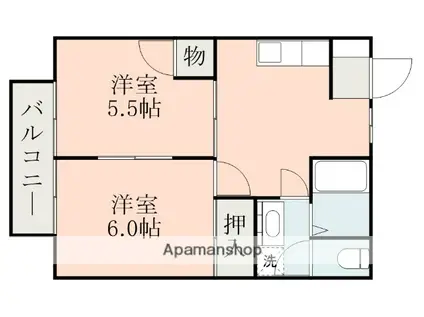 エクセレントヴィラ 宇土市(2DK/2階)の間取り写真