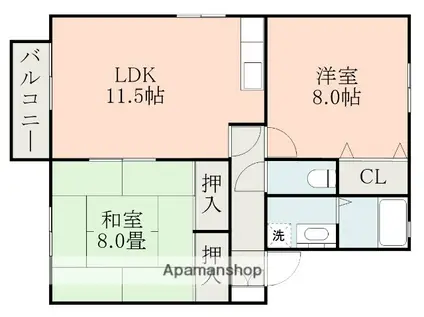 ヴィーブル八分字(2LDK/2階)の間取り写真