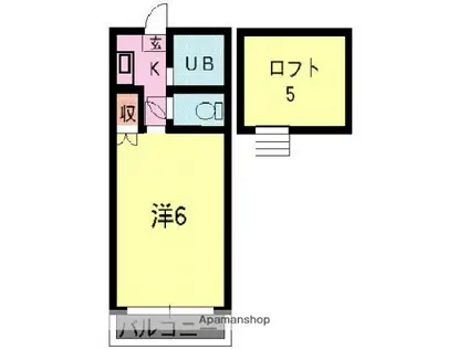 ツインヒルズ帯山(1K/2階)の間取り写真