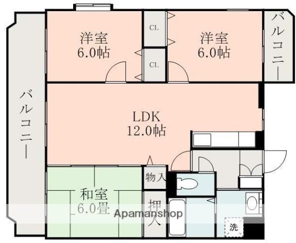 ウイング鶴羽田(3LDK/2階)の間取り写真