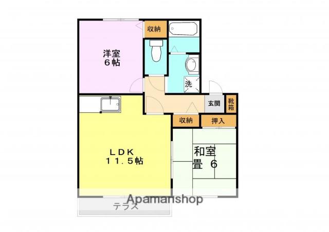 ヴァンベール江越B(2LDK/1階)の間取り写真