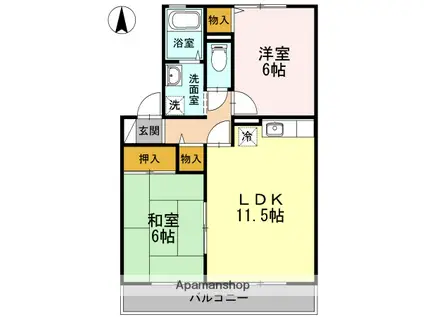 ヴァンベール江越B(2LDK/2階)の間取り写真