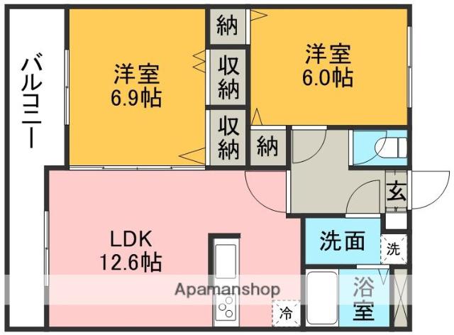 サングローリー津久礼(2LDK/2階)の間取り写真