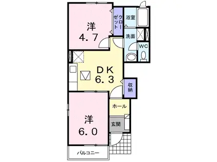 ラッフィナ-トセレノ(2DK/1階)の間取り写真