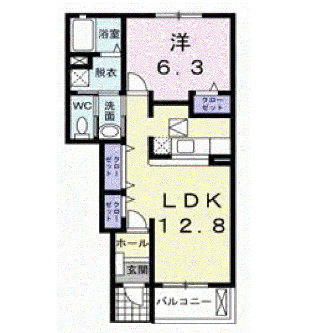 エスポワールヒルB(1LDK/1階)の間取り写真