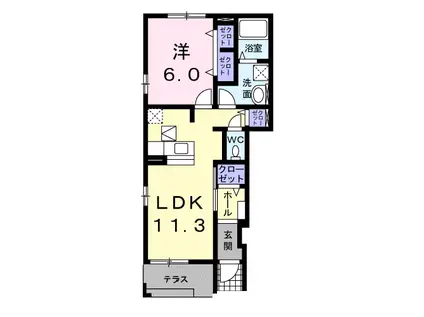 グランツイリーデA(1LDK/1階)の間取り写真