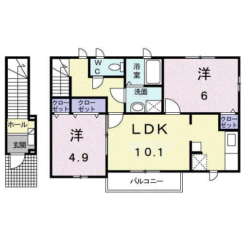 ラフィーネⅡ(2LDK/2階)の間取り写真