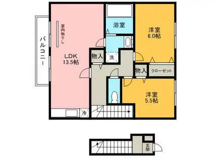 モダンコート(2LDK/2階)の間取り写真