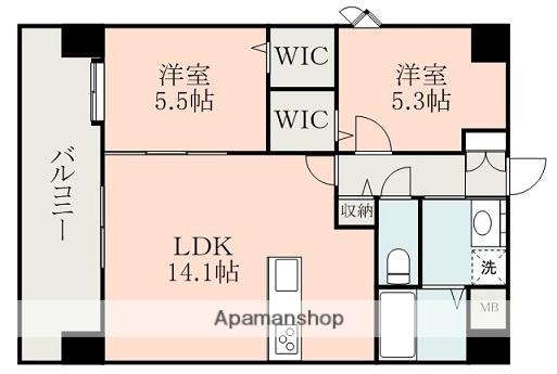 ロザリアン坪井(2LDK/6階)の間取り写真