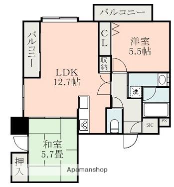 アニバーサリー58(2LDK/5階)の間取り写真