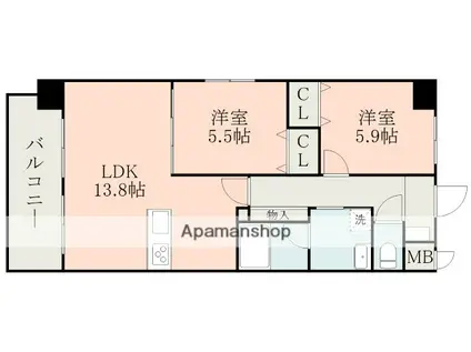 サムティ西熊本(2LDK/4階)の間取り写真