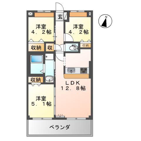 レジデンスガーデンⅢ(3LDK/2階)の間取り写真