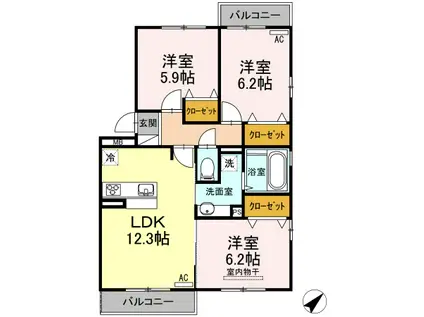 シャルマンファミール(3LDK/2階)の間取り写真