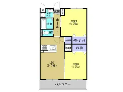 ソレイユ武蔵ヶ丘(2DK/3階)の間取り写真