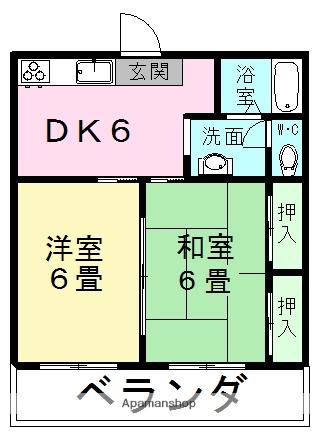 リバーサイド弓削(2DK/2階)の間取り写真