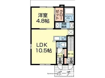 ヒルズ春日(1LDK/1階)の間取り写真