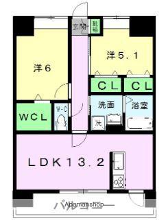 カーサフェリーチェ菊陽(2LDK/8階)の間取り写真