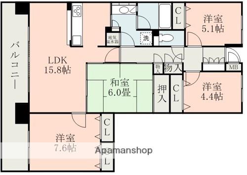 パストラルハイム白藤弐番館(4LDK/5階)の間取り写真
