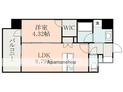 VACHE ROUGE新町Ⅱ(1LDK/8階)の間取り写真