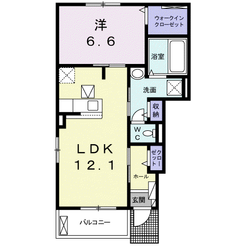 サンライト桜Ⅱ(1LDK/1階)の間取り写真