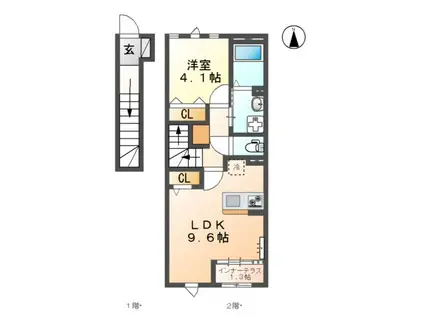 UNITED津浦(1LDK/2階)の間取り写真